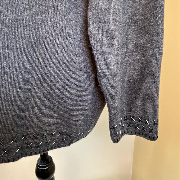 Valerie Stevens Beaded Open Front Gray 2XL Cardigan 100% Merino!!! - Picture 11 of 13